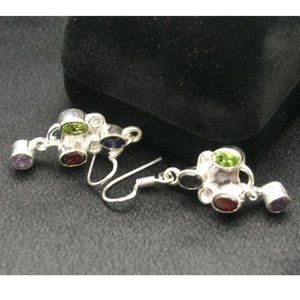New Sterling Silver Multi Color Gemstone Earrings